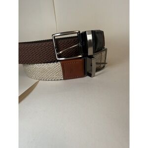 2- TOMMY BAHAMA MENS REVERSIBLE BELT | G13 L/XL (42-44) Stretch Black, Blue, Tan